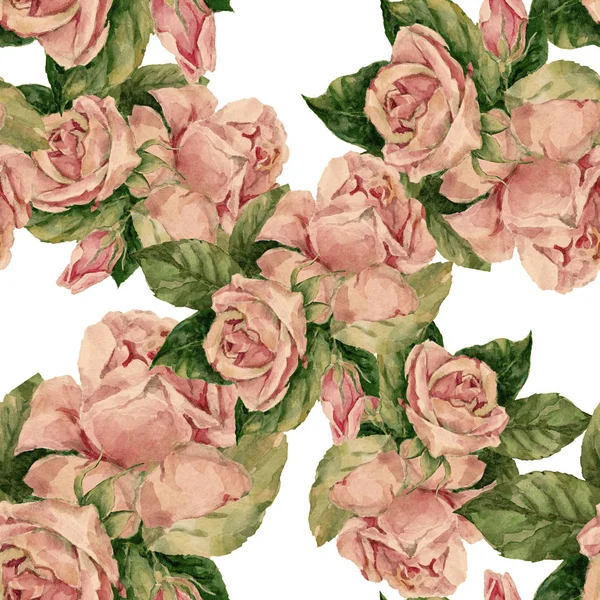 Aquarell Strauß Rosa Rosen Florales Nahtloses Muster — Stockfoto