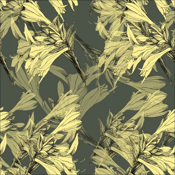 Decorative flowers lily on a gray background. Floral seamless pattern.