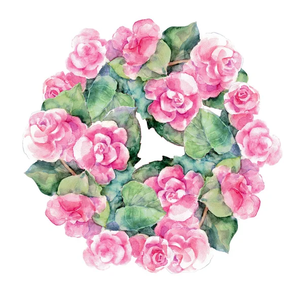 Begonia Wreath Watercolor Illustration Garland Design — Stock Photo, Image