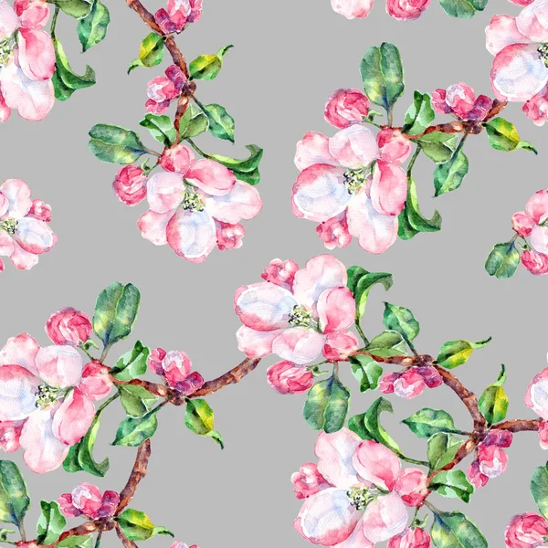 Akvarelu Pobočka Apple Květy Velké Jablko Bezešvé Pattern Fialové Pozadí — Stock fotografie