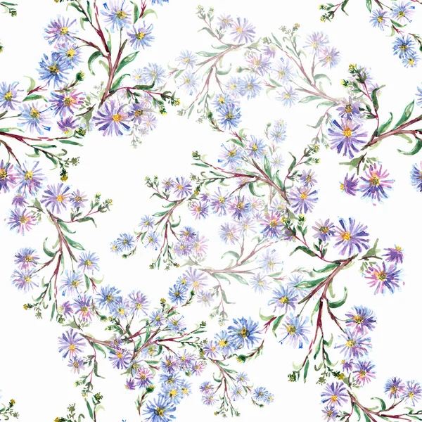 Vattenfärg Blå Blomma Sömlös Blommönster — Stockfoto