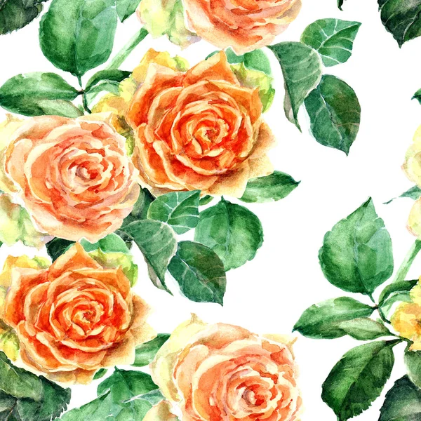 Акварельні Помаранчеві Троянди Квіткова Безшовна Композиція — стокове фото