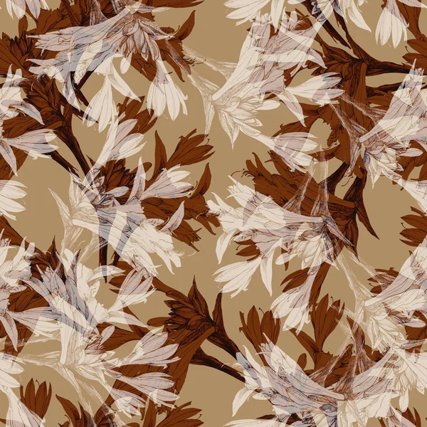 Graphic White Flower Lily Shade Seamless Pattern Bronze Background — Stock Photo, Image