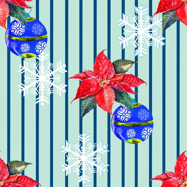 Watercolor Christmas Gift Blue Stripes Background Seamless Pattern Christmas Elements — Stock Photo, Image