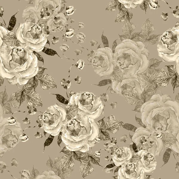 Bouquet Flowers Rose Haricot Monochrome Seamless Pattern Beige Background — Stock Photo, Image