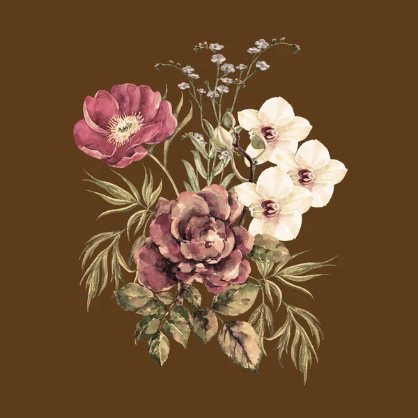 Aquarell Gartenblumen Elegantes Bouquet Florale Illustration — Stockfoto