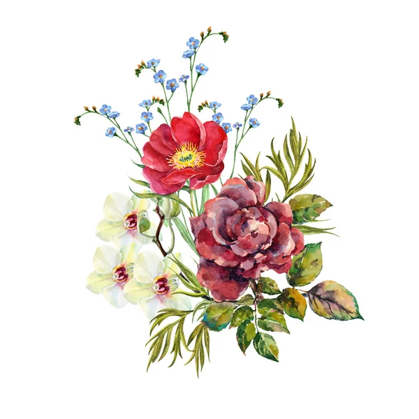 Acuarela Flores Jardín Ramo Elegante Ilustración Floral —  Fotos de Stock