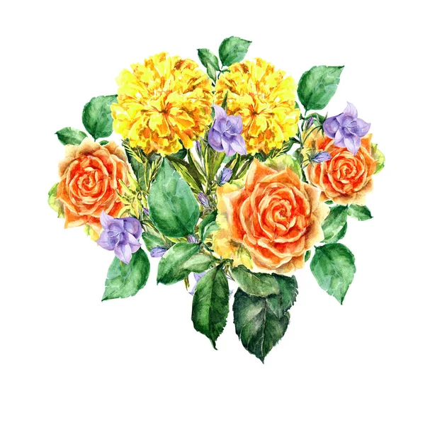 Bouquet Aquarelle Fleurs Sur Fond Blanc Illustration Florale — Photo