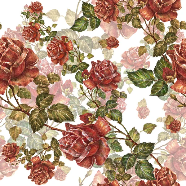 赤いバラ色の鉛筆 装飾のための花束の花あなたのカード花シームレスパターン — ストック写真