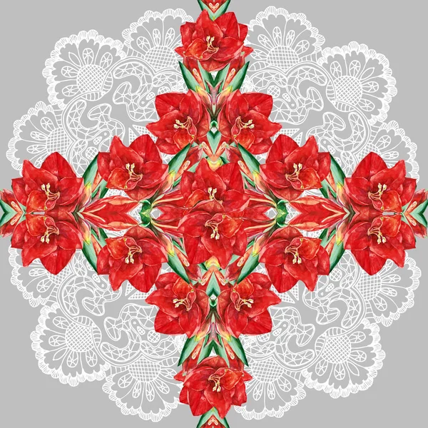 Akvarel Květiny Amaryllison Prolamování Pozadí Bezešvé Květinové Vzory — Stock fotografie