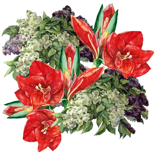 Akvarell Bukett Våren Blommor Blommig Bukett Vit Bakgrund — Stockfoto