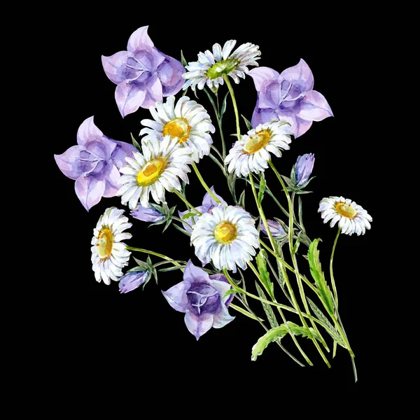ブラックを基調とした水彩の花花束 装飾やデザインのための美しいパターン トレンディーな印刷 花の水彩画のデザインのための絶妙なパターン — ストック写真