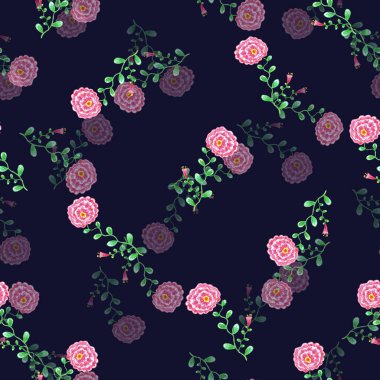 Koyu mavi arka planda bindweed renkli kalemler. Meadow dekoratif renkli çiçekler kumaş için pürüzsüz desen. 