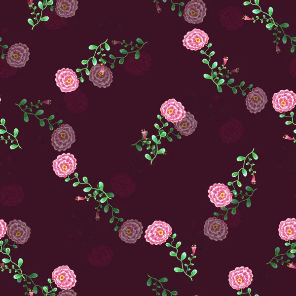 Bindweed Kolorowe Ołówki Bordowym Tle Łąka Dekoracyjne Kolorowe Kwiaty Bezszwowy — Zdjęcie stockowe
