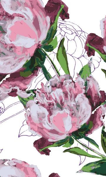 Illustration Aquarelle Pivoines Avec Feuilles Beau Motif Pour Décoration Design — Photo