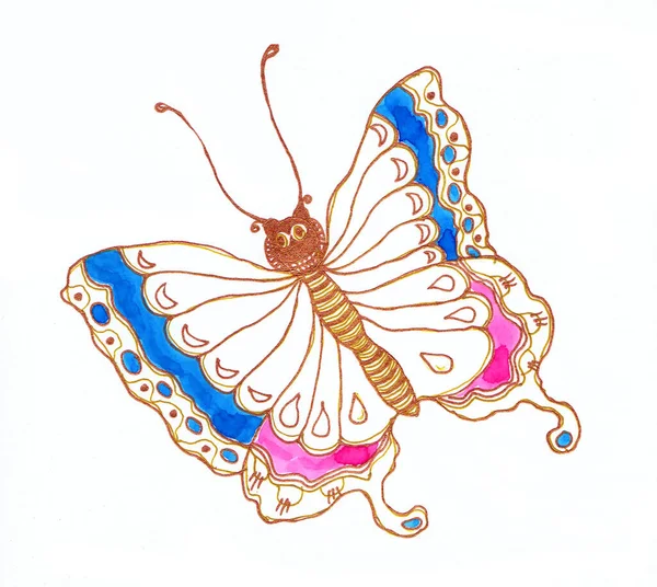 Illustration Dessin Papillon Crayons Couleur Sur Fond Blanc — Photo