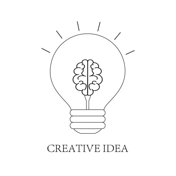 Kreative Idee Logo mit einer Glühbirne. Symbol für Kreativität. Innovationslösung. Gehirn Inspiration auf weißem Hintergrund im Linienstil. elektrische Energie in der Lampe. Design des Brainstormgeschäfts. Vektor. — Stockvektor