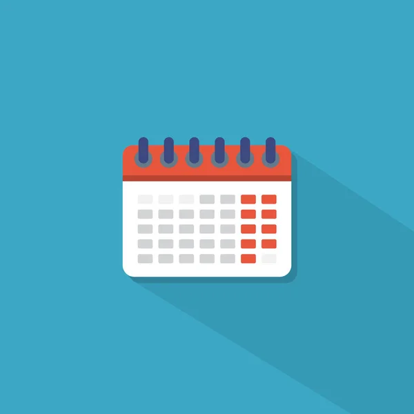Εικονίδιο ημερολογίου σε επίπεδη στυλ. Λευκό ημερολόγιο με κόκκινη λωρίδα στον μπλε τοίχο. Υπενθύμιση συνεδριάσεων και προθεσμιών. Εκδηλώσεις, γιορτές το μήνα. Ώρα για ιδέες, σχεδιασμό. Σύγχρονη ημερομηνία διοργανωτή χαρτιού. Διάνυσμα. — Διανυσματικό Αρχείο