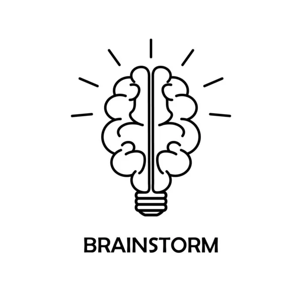 Icono de línea de lluvia de ideas sobre fondo aislado. Concepto de creatividad y pensamiento. La luz cerebral - la mejor idea y la solución ingeniosa. Logo Plantilla de memoria e intelecto. La imaginación es éxito de poder. Vector . — Archivo Imágenes Vectoriales