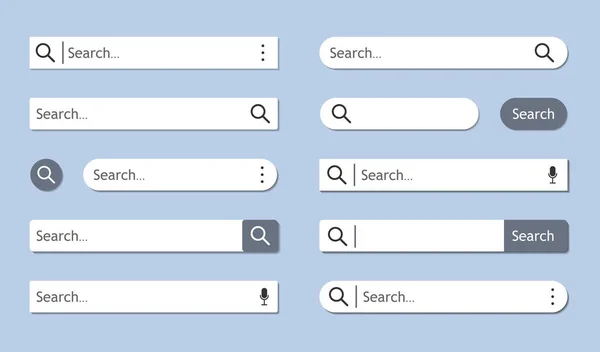 Ensemble Barre Recherche Blanche Isolée Sur Fond Bleu Avec Des — Image vectorielle