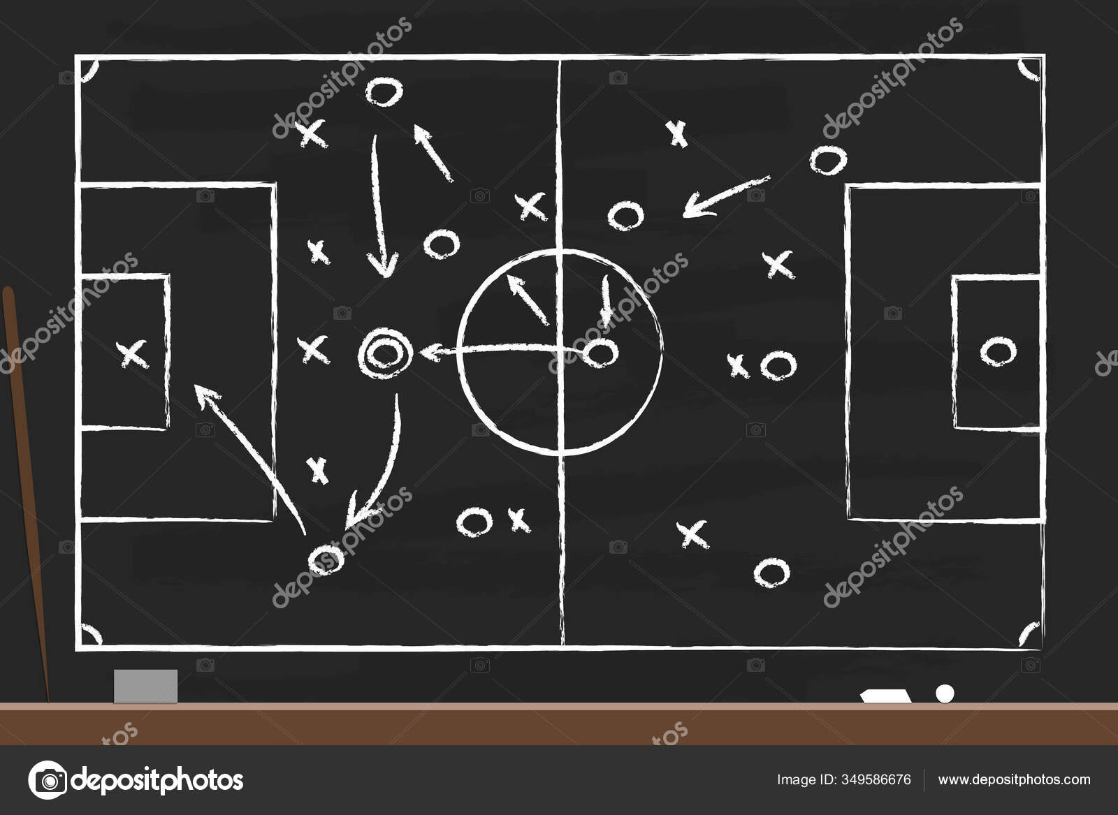 Estrategia Fútbol Tablero Negro Con Palo Punta Paño Tiza Esquema