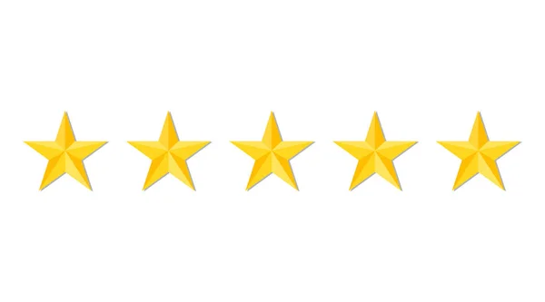 Pět Hvězd Kvality Nebo Hodnocení Produktu Bílém Pozadí Zlaté Hvězdy — Stockový vektor