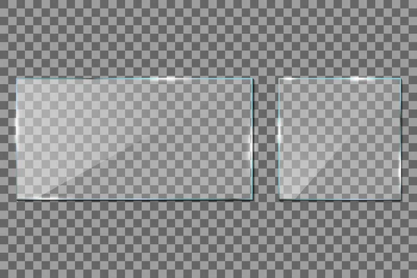 透明背景的玻璃框 丙烯酸 普莱西玻璃 矩形的窗玻璃上有阴影 光滑而清晰的表面 水平面板 数字屏幕框架 塑料光闪亮的盘子 — 图库矢量图片