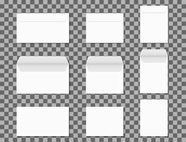 Конверти Закриті Відкриті Паперові Білі Конверти Вертикальних Горизонтальних Літер Прозорому — стоковий вектор