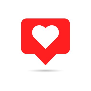 Düz bir ikon gibi. Kırmızı arka planda beyaz kalp. Emoji sosyal yorumlar için bir sembol. Baş parmak yukarı düğmesi. Aşk kalp etiketi. Toplum simgesi bildirimi. Popüler sohbetlerdeki gibi. Vektör.
