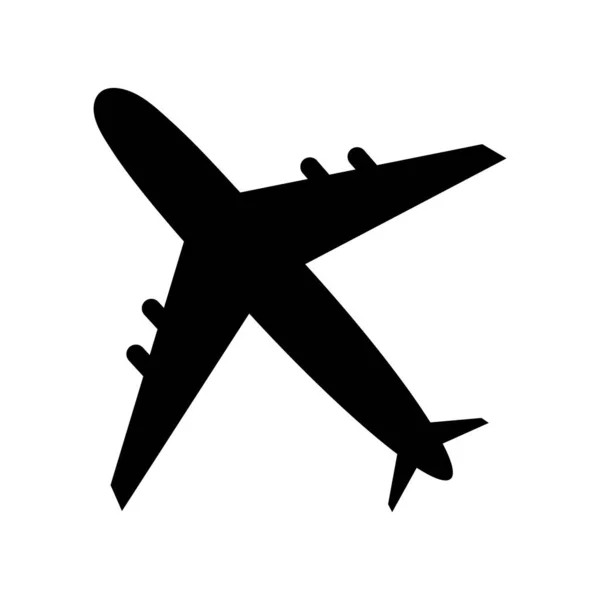 在白色背景上孤立的黑色飞机图标 轮廓飞机在空中飞行 喷气式飞机是扁平的 航空和旅游概念 — 图库矢量图片