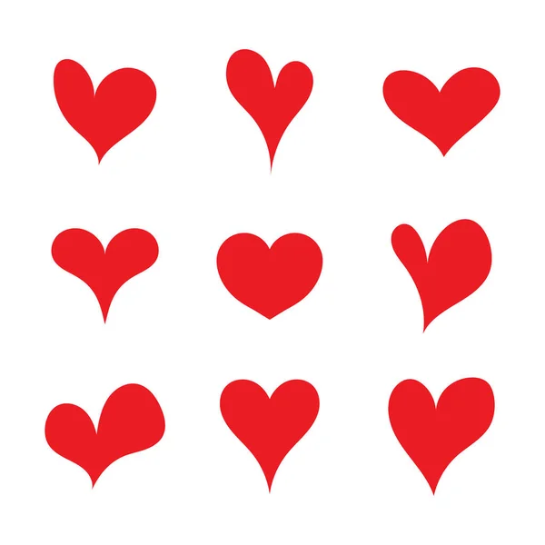 Red Set Heart Shapes Flat Heart Symbol Sticker Valentine Day — Stock Vector