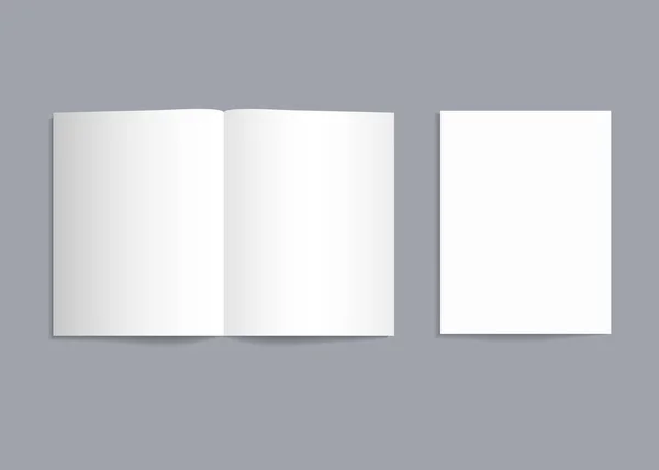 Διπλού Φυλλαδίου Mockup Λευκό Φυλλάδιο Απομονωμένη Σκιά Μενού Κενών Καρτών — Διανυσματικό Αρχείο
