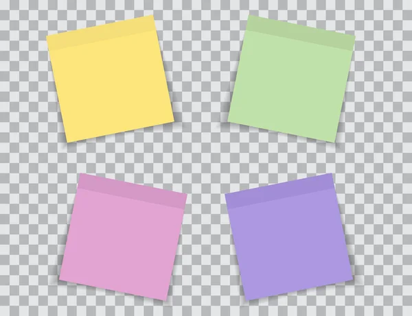 Uppsättning Färg Anteckningar Isolerad Transparent Bakgrund Tomma Pappersklistermärken Memoradark Med — Stock vektor