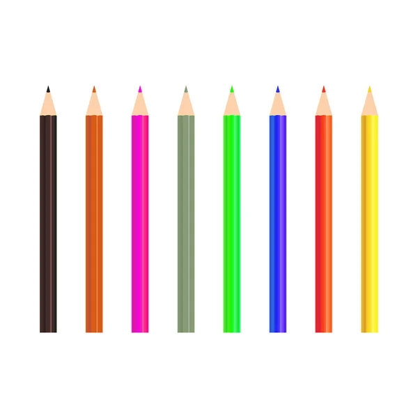 Bleistifte Farblich Isoliert Auf Weißem Hintergrund Holzstifte Schreibwaren Zum Zeichnen — Stockvektor