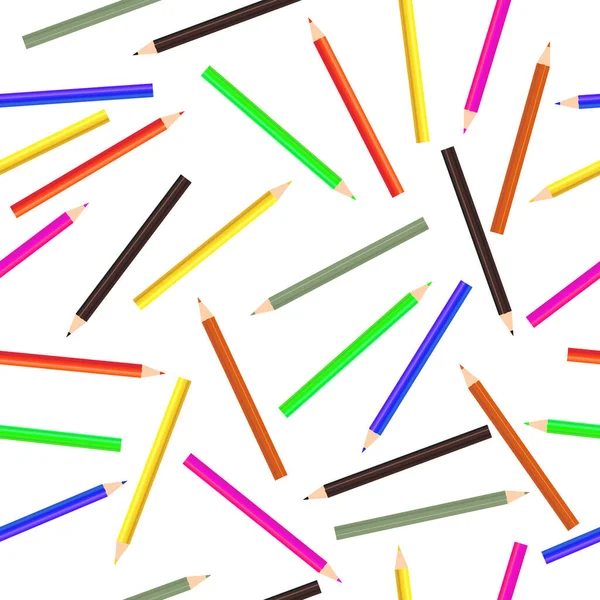 鉛筆パターンシームレス 学校の背景 木製の鉛筆 幼稚園で描くための文房具 虹のスペクトル色 装飾の子供の壁紙 現実的なツール Vector — ストックベクタ