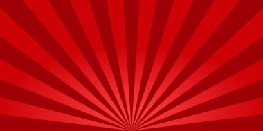 Kırmızı güneş patlaması arka planı. Güneş ışığıyla geçmişe dönük. Çizgi romanlar. Kırmızı parlak güneş ışınları. Japon tarzı için hafif desenli arka plan. Poster ve afiş için parlayan bir ışık deseni. Vektör.