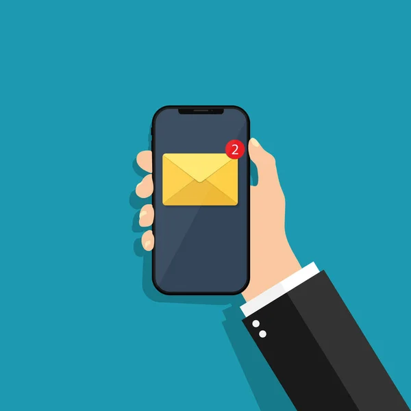 Mensagem Tela Telefone Mão Segurando Móvel Com Novo Mail Sms — Vetor de Stock
