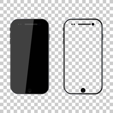 PNG modeli. Telefon modeli. Siyah akıllı telefon. Şeffaf arkaplanda boş ekranlı cep telefonu. Zekanın şablonu ve çerçevesi. Uygulama ve arka plan için gerçekçi 3d 6.7 ui. Vektör.