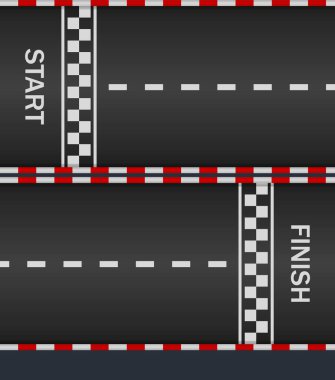 Race track with start and finish line for car. Asphalt road on f1. Texture for racing top formula. Pattern of fast speedway. Racetrack on street. Surface for auto-moto sport. Auto wallpapers. Vector. clipart