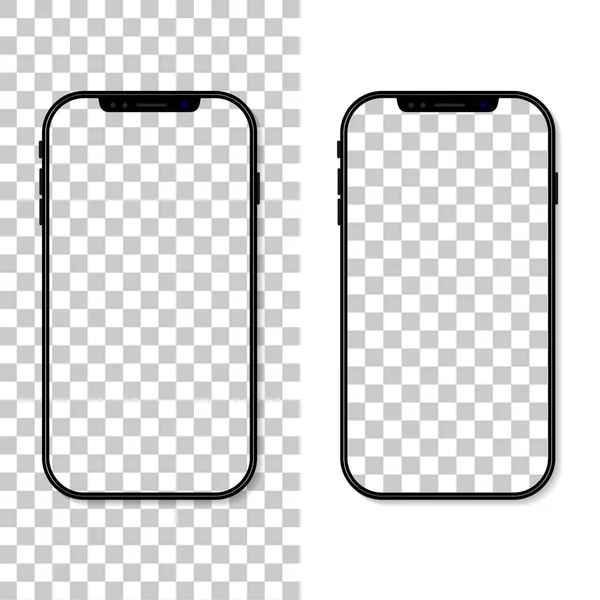 Telefon ekranı. Cep telefonunun çerçevesi ve şablonu şeffaf bir arkaplanda izole edilmiş. Akıllı telefon maketi. Boş ekranlı cep telefonu. Dikey masaüstü. Uygulama ve arka plan için gerçekçi 3d 6.7 ui. Vektör.