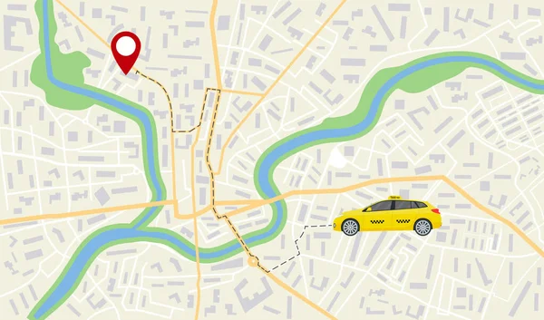 Carte Voiture Taxi Navigateur App Gps Sur Rue Ville Direction — Image vectorielle
