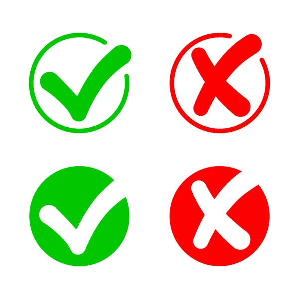 Marca Verificación Cruz Icono Verdad Revisa Respuesta Símbolos Equivocados Correctos — Vector de stock