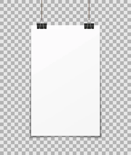 Pendure Cartaz Mockup Parede Papel Branco Com Braçadeira Bandeira Branca — Vetor de Stock