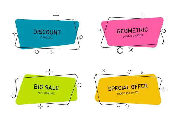 Abstract Banners Promo Shapes Tags Sale Geometric Box Text Prices — Stock Vector