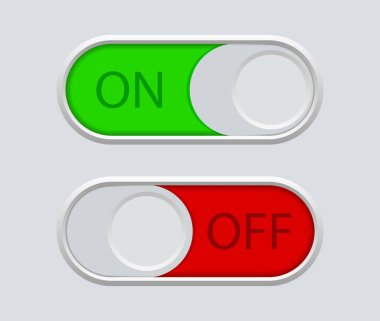 Düğmeyi kapat ve etkinleştir. Telefondaki düğme simgesi. Çalıştırmak için çember anahtarı, uygulama, cep telefonu, arayüz ve web sitesinde pasifleştir. ui 'de navigasyon için kullanıcı sembolleri. Yeşil-açık, kırmızı-kapalı göstergesi. Vektör