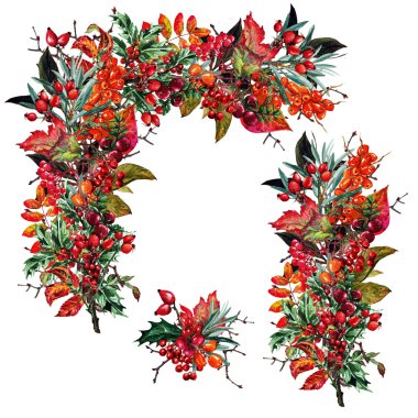 Sonbahar dekor ve tasarım öğeleri, suluboya resim