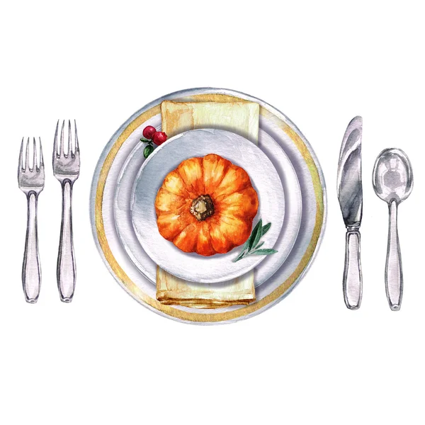 Herfst tafel decoraties. Couvert - aquarel illustratie. — Stockfoto