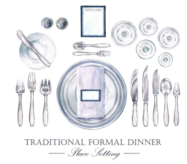 Impostazione formale tradizionale del luogo della cena — Foto Stock