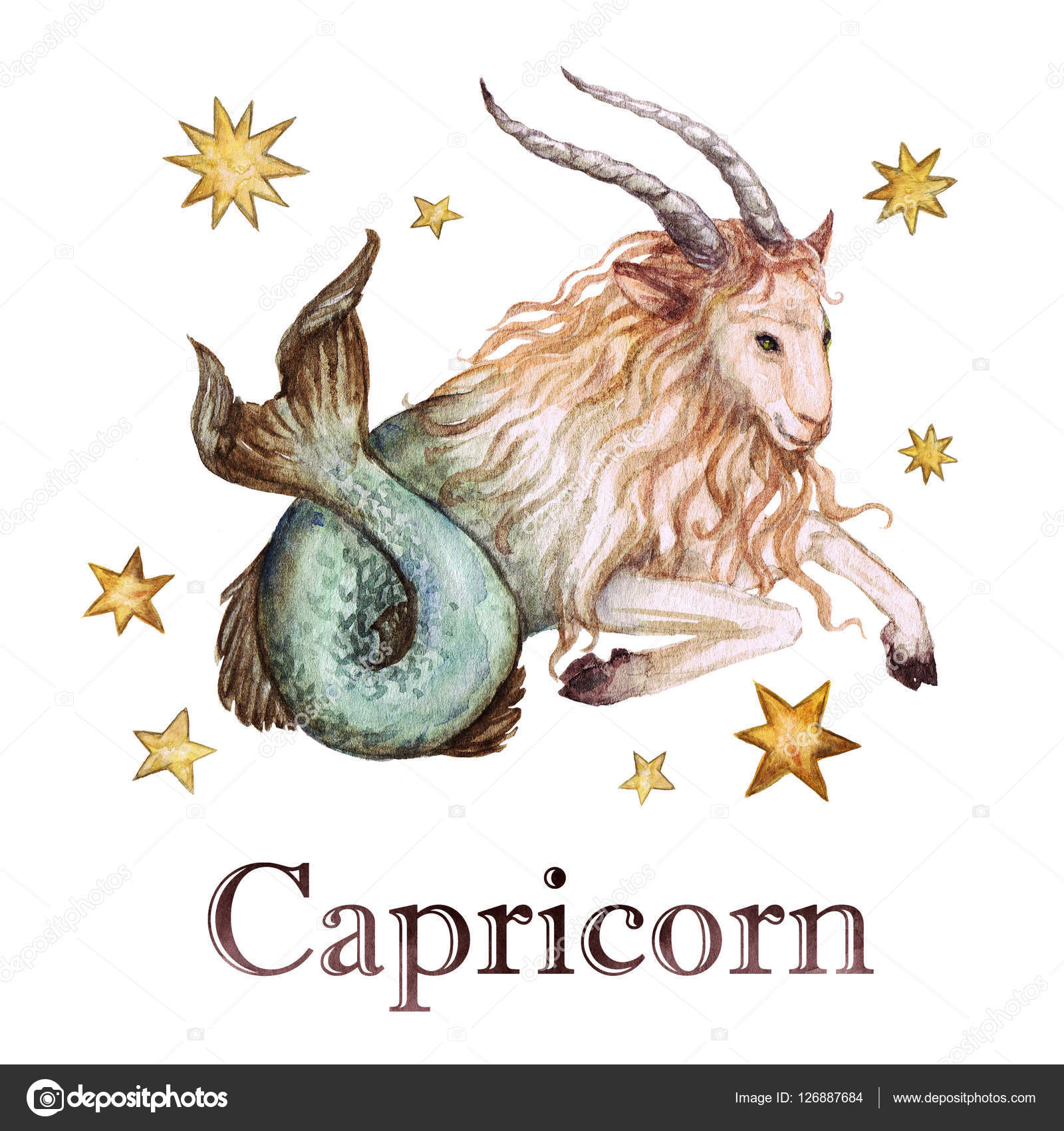 Zodiac sign - Capricorn. Watercolor Illustration. Stock Photo by ©nataliahubbert 126887684 Zodiac sign - Capricorn. Watercolor Illustration. Stock Photo by ©nataliahubbert 126887684