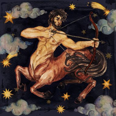 Zodiac sign - Sagittarius. Watercolor Illustration. Isolated. clipart